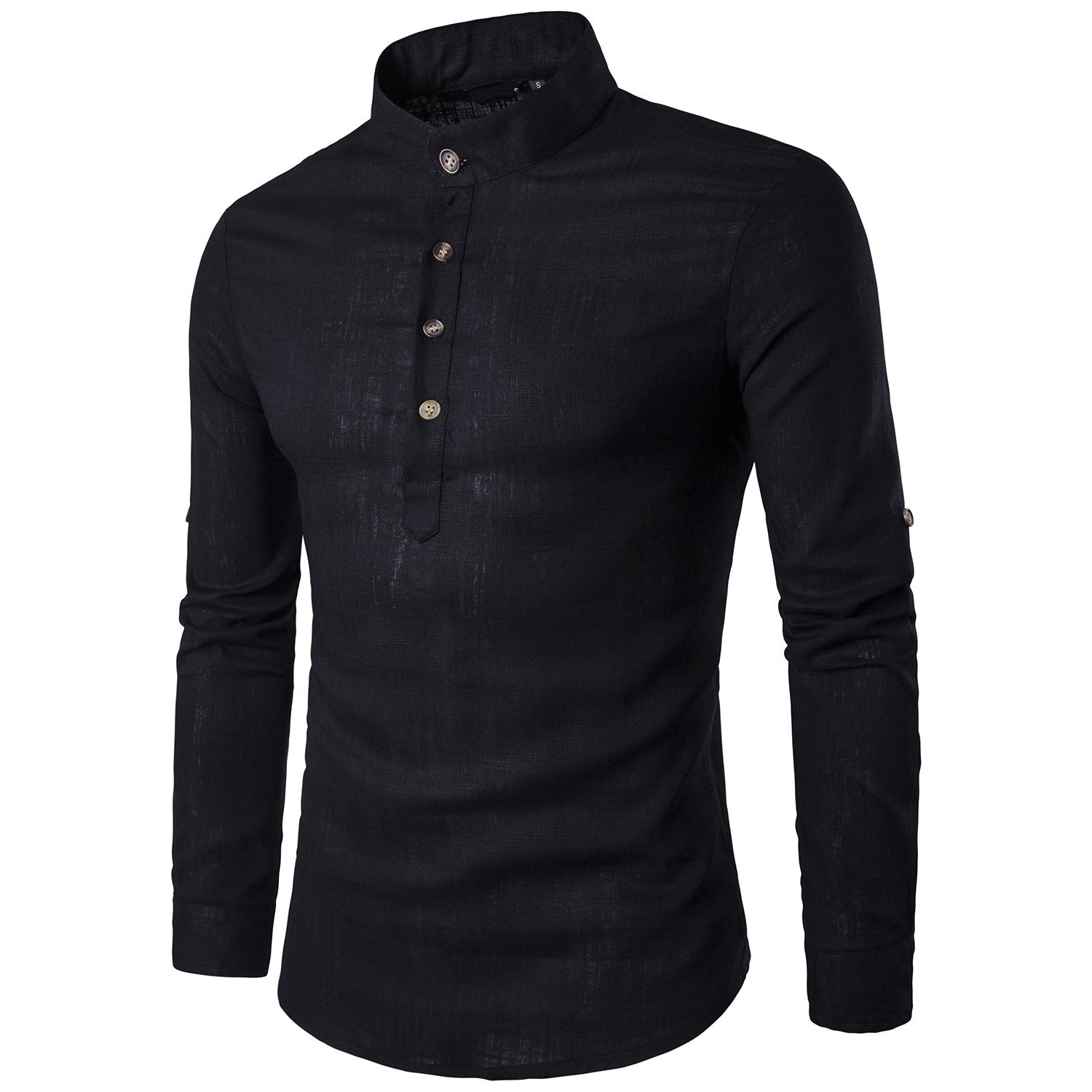 Men casual Shirt Cotton Linen Blended Mandarin Collar Breathable Comfy Traditional Chinese Style long sleeve shirts EU size