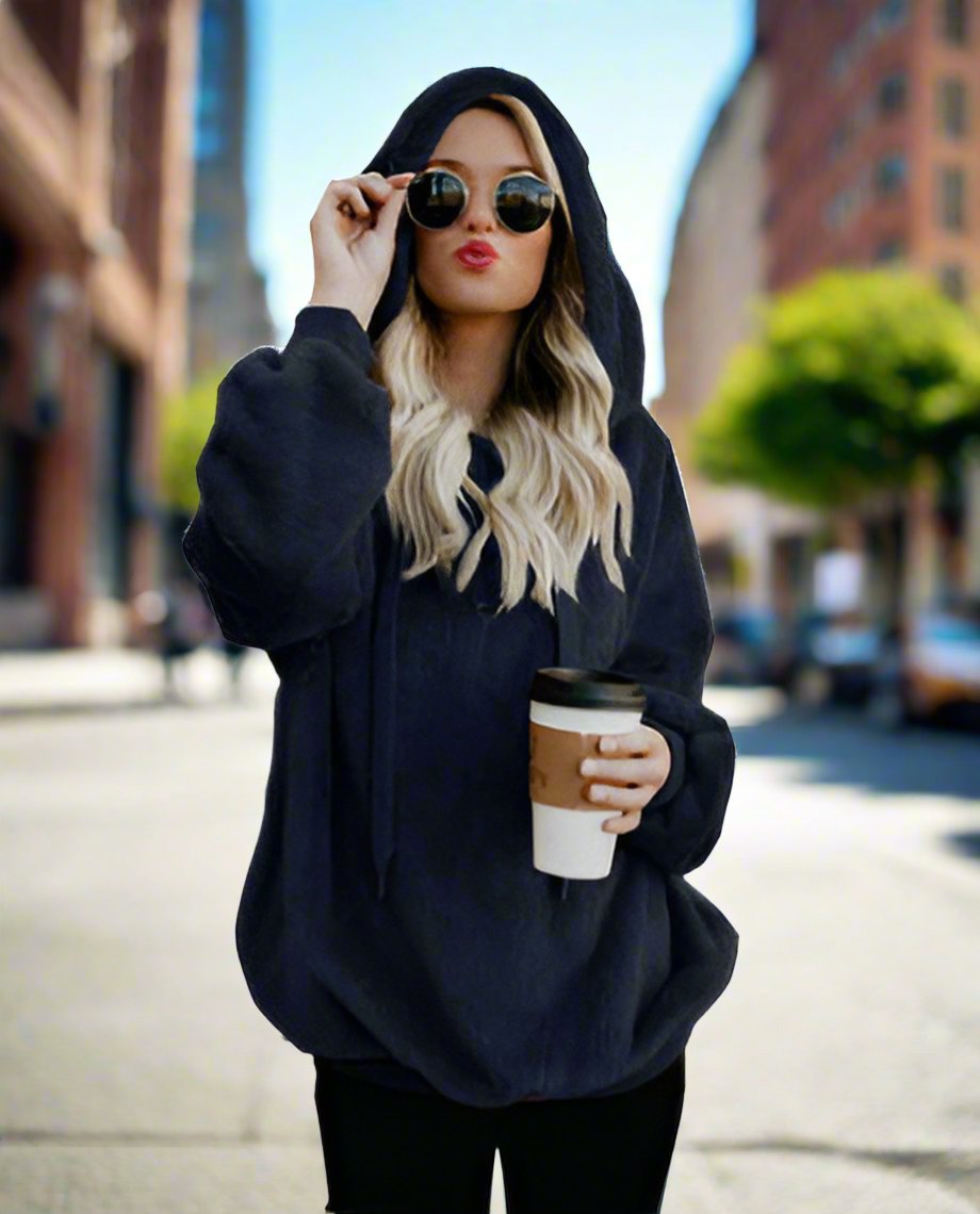 European and American long-sleeved hooded solid color sweater