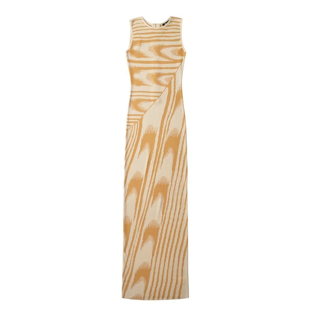 Chic Abstract Round Neck Sleeveless Knitted Maxi Dress