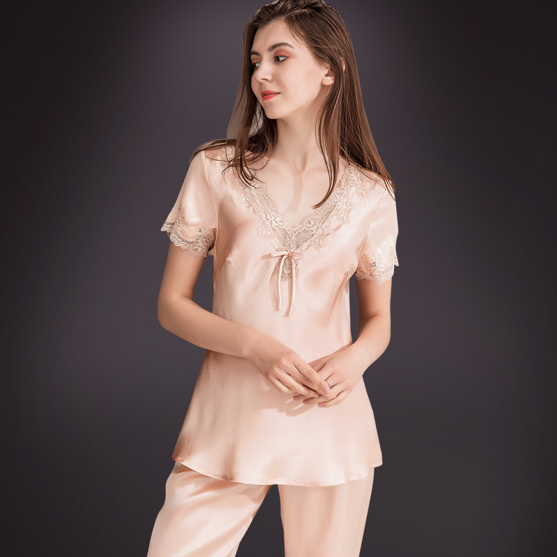 Two-piece female summer silk pajamas