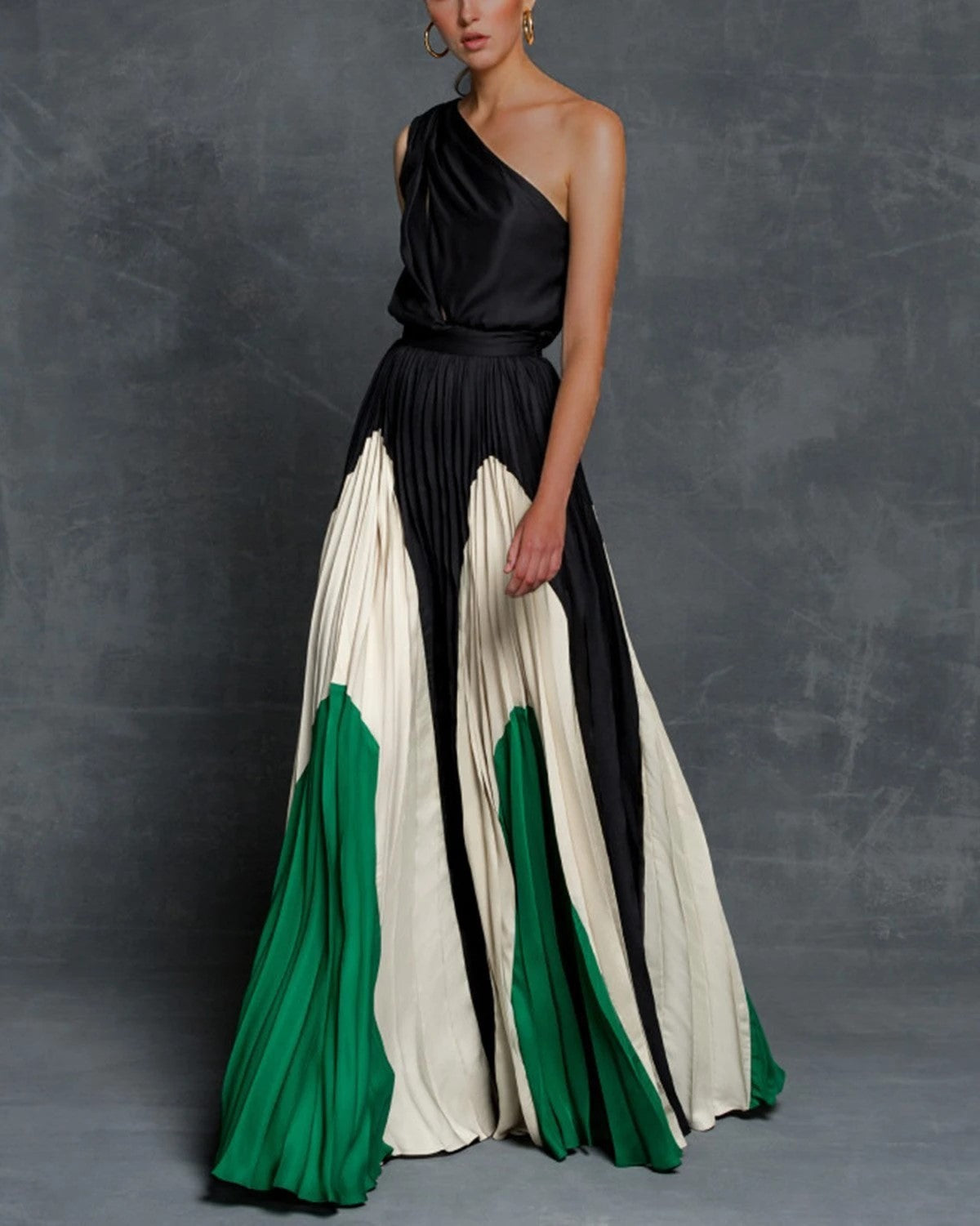 Stitching strapless contrast color maxi dress