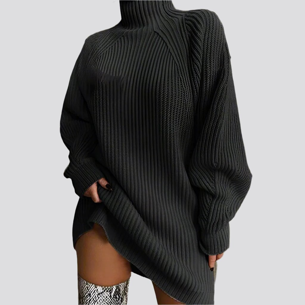 Solid Turtleneck Long Sweater Winter Warm Women Sweater Dress