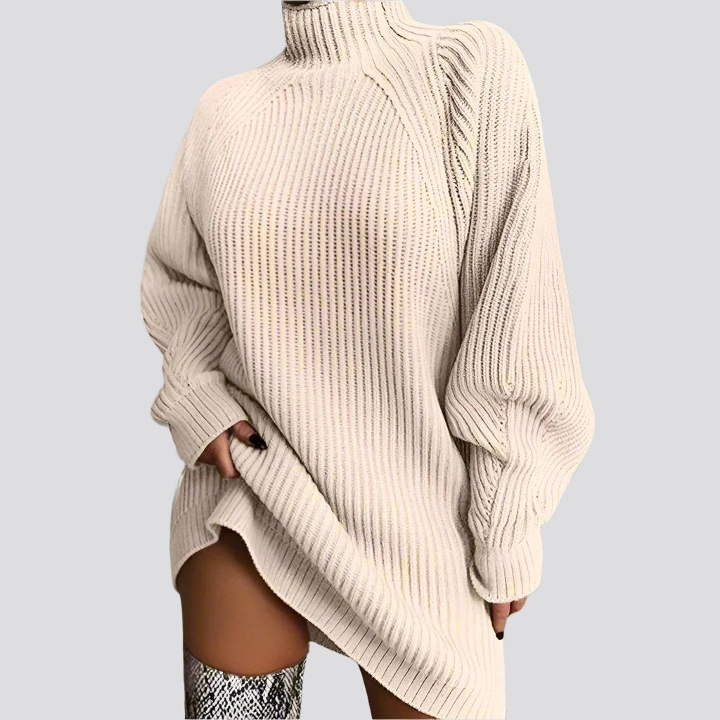 Solid Turtleneck Long Sweater Winter Warm Women Sweater Dress