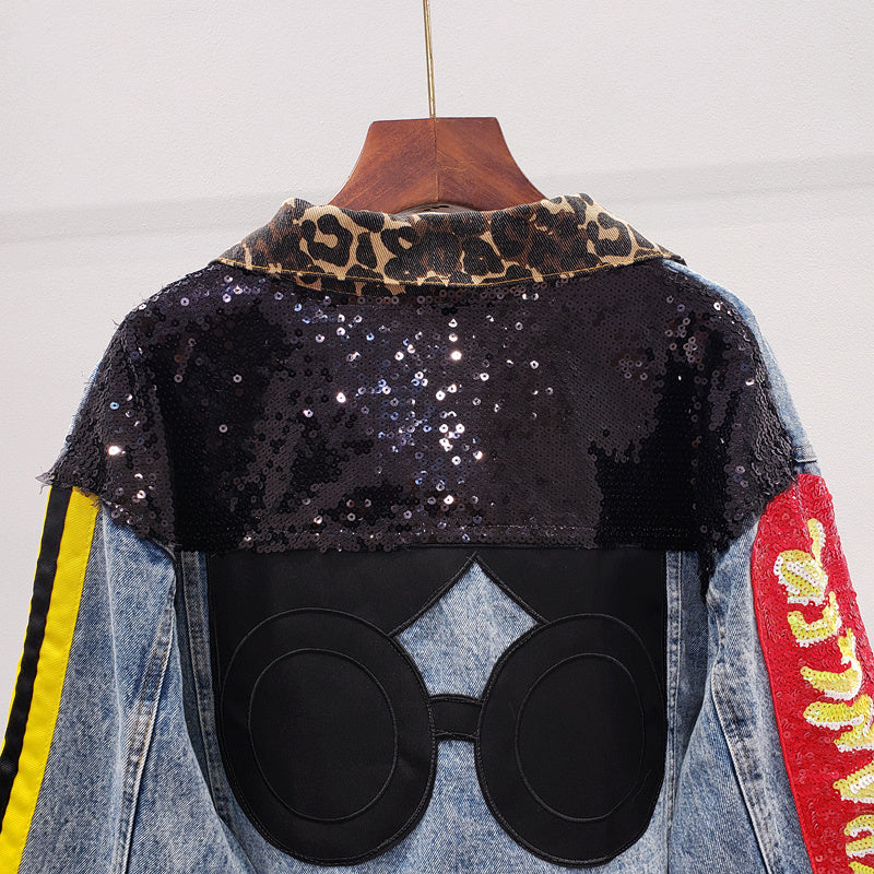 Stitching heavy industry denim jacket women