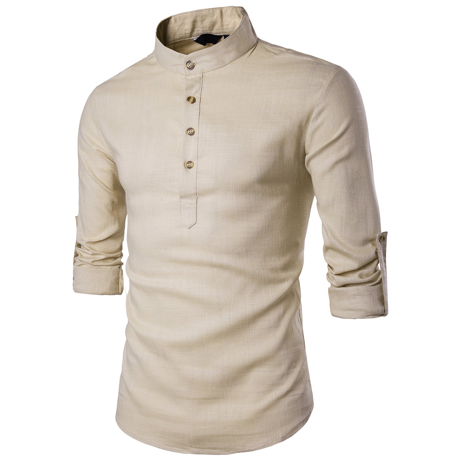 Men casual Shirt Cotton Linen Blended Mandarin Collar Breathable Comfy Traditional Chinese Style long sleeve shirts EU size