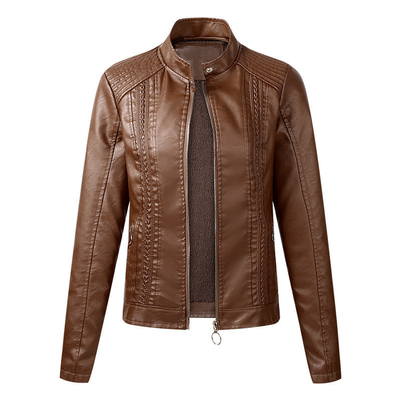 Long Sleeve Ladies Leather Jacket Pu Leather Women Short