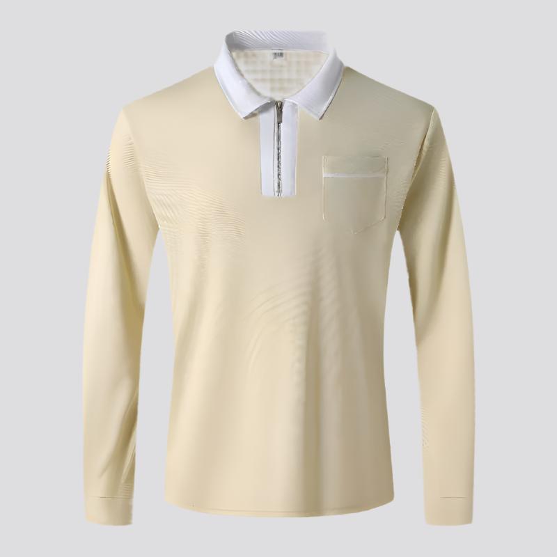 2024 Autumn Mens Long Sleeve Zipper Polo Shirts Casual Lapel Collar Zip Up Henley Shirts Cotton Sports Golf Tennis T-Shirts With Pockets