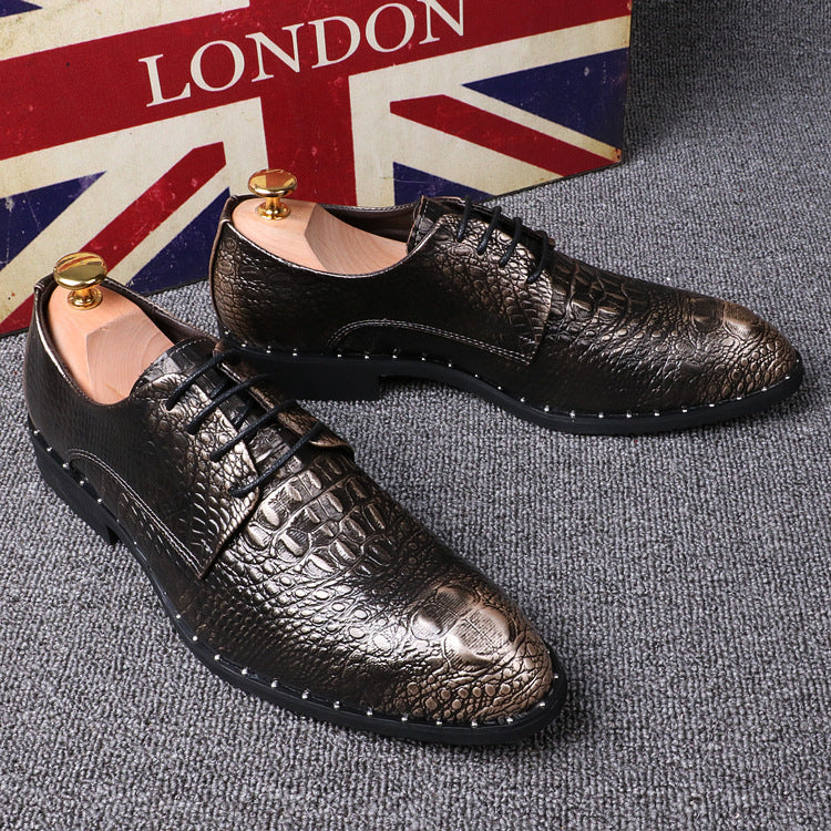 Men's  pattern pointed business dress shoes increased by 6cm