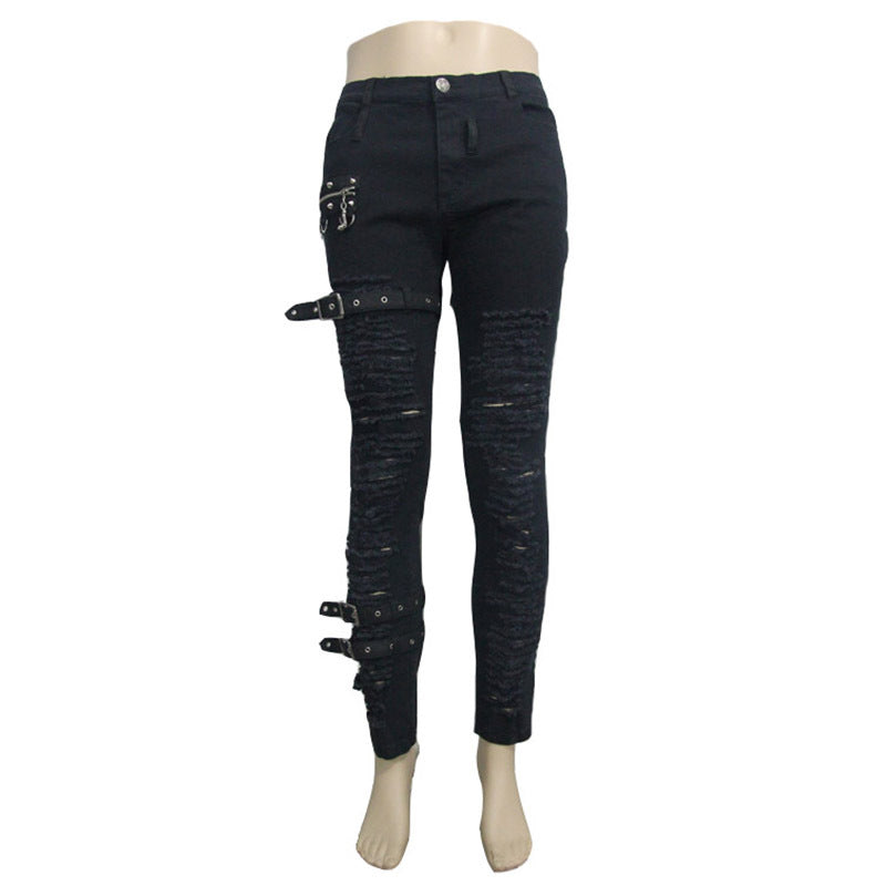 Distressed patchwork slim-fit jeans