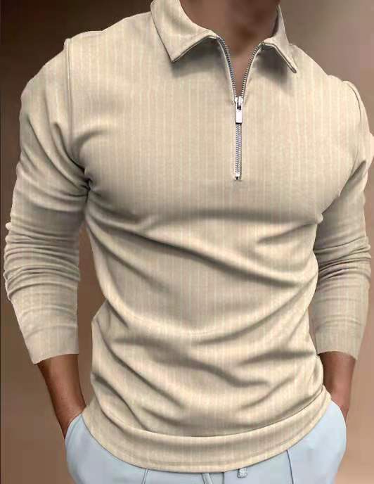 POLO Shirt Zipper Stripe Long Sleeve Men's T-shirt Top