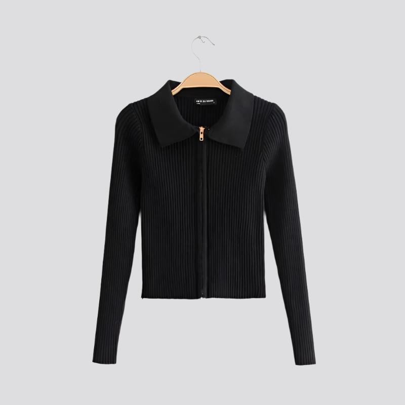 Double-headed zipper short knit sweater Slim short lapel thin coat