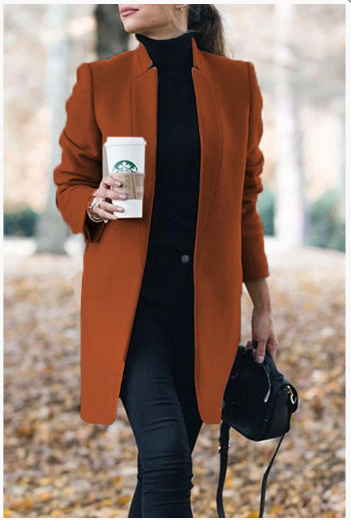 Solid Color Collar Woolen Coat