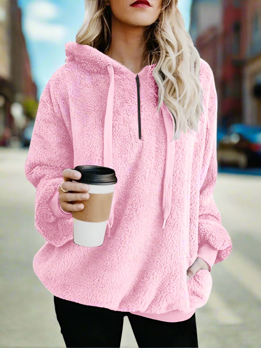 European and American long-sleeved hooded solid color sweater