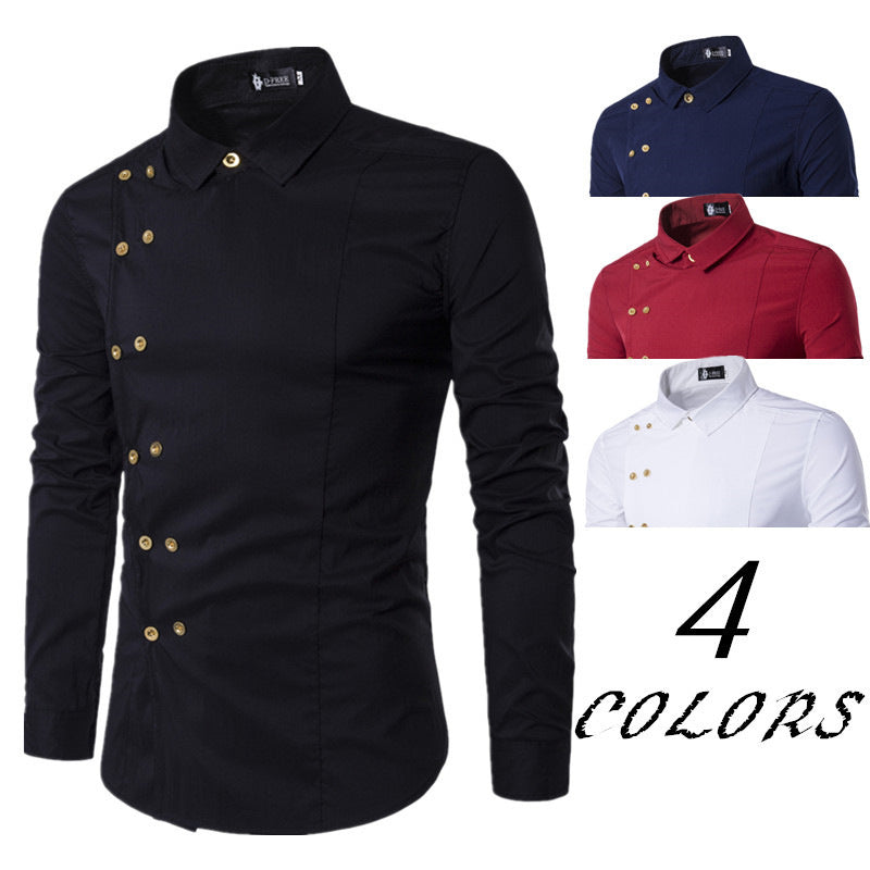 Slim square collar long sleeve shirt men