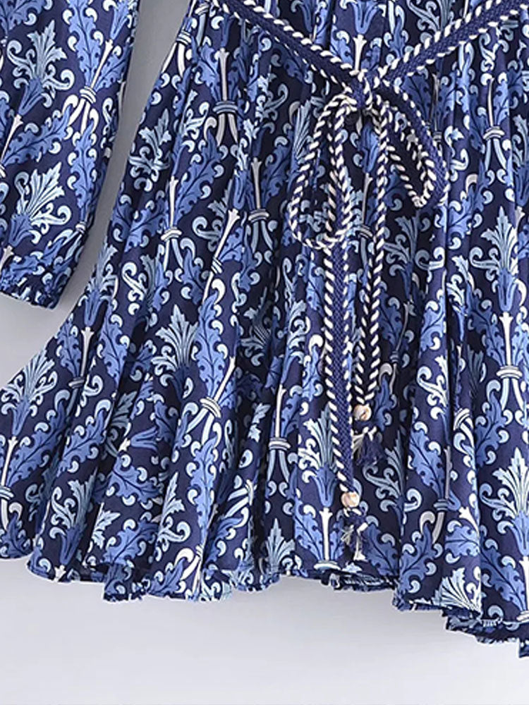 Women's Resort Blue Floral Mini Dress