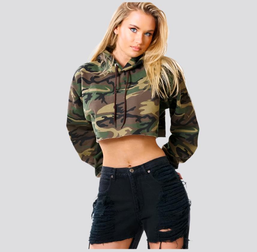 Camouflage hooded crop hoodie