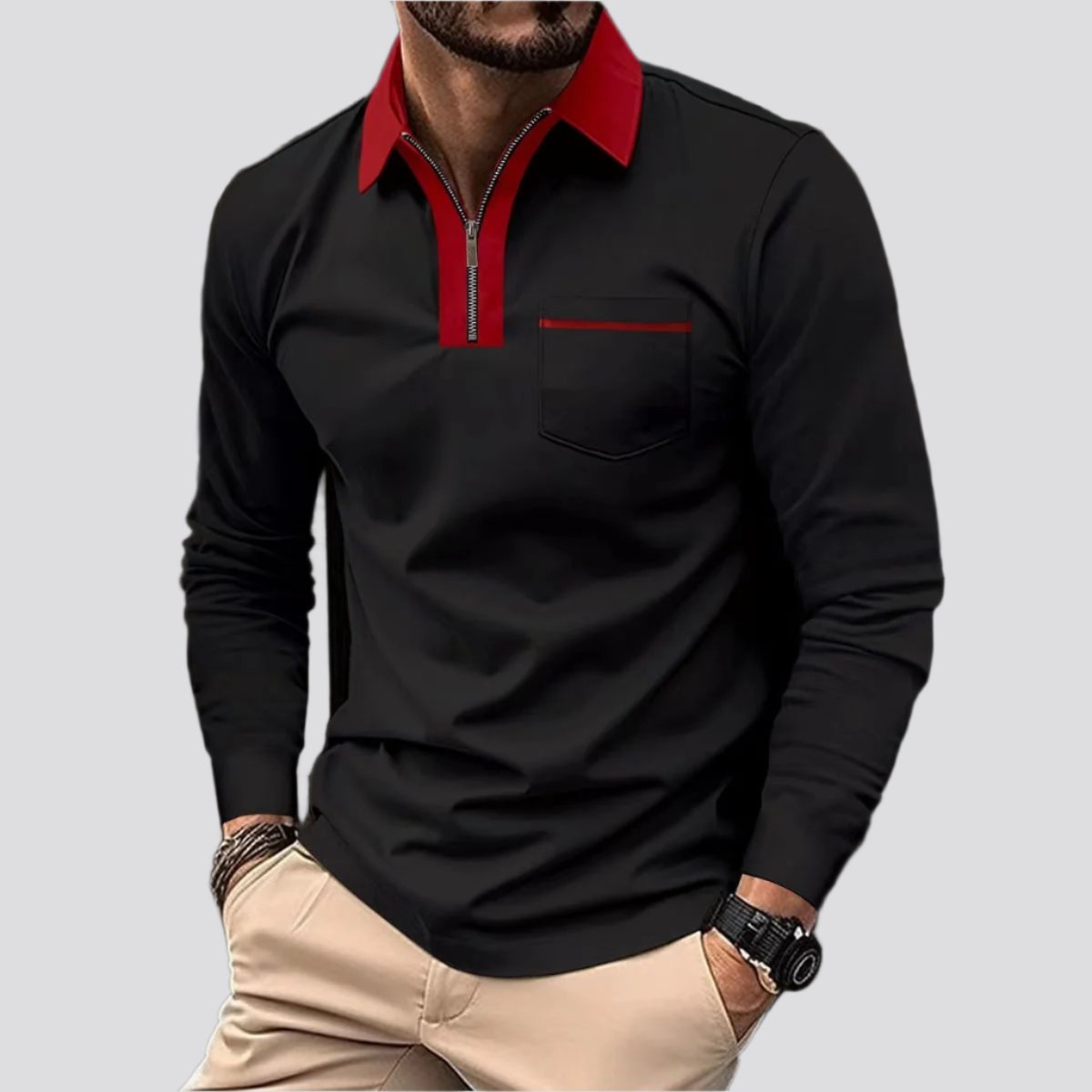 2024 Autumn Mens Long Sleeve Zipper Polo Shirts Casual Lapel Collar Zip Up Henley Shirts Cotton Sports Golf Tennis T-Shirts With Pockets