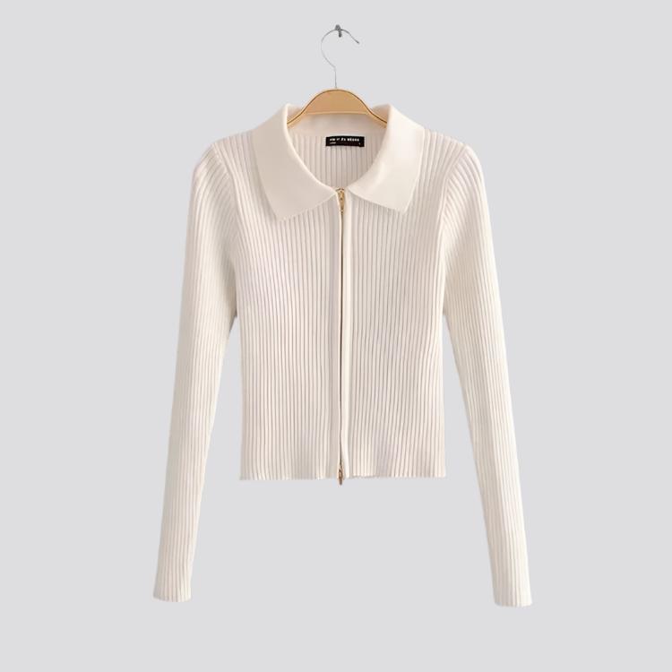 Double-headed zipper short knit sweater Slim short lapel thin coat