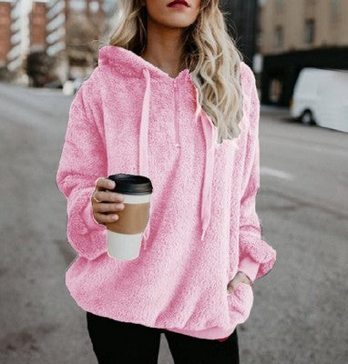 Women's Polerones Fleece Hoodies Long Sleeve Hooded Pullover Sweatshirt Autumn Winter Warm Zipper Pocket Coat Female Sweatshirt