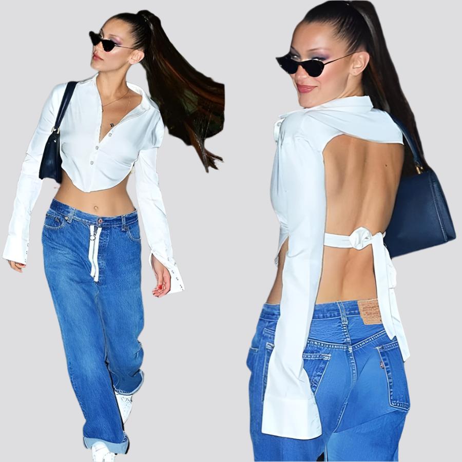 Women's button slim crop top