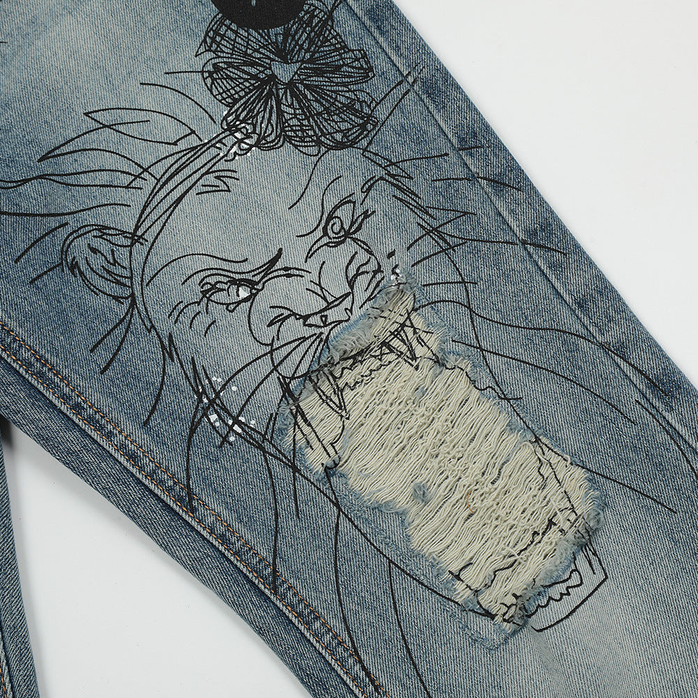 Graffiti Printing Skinny Jeans For Men