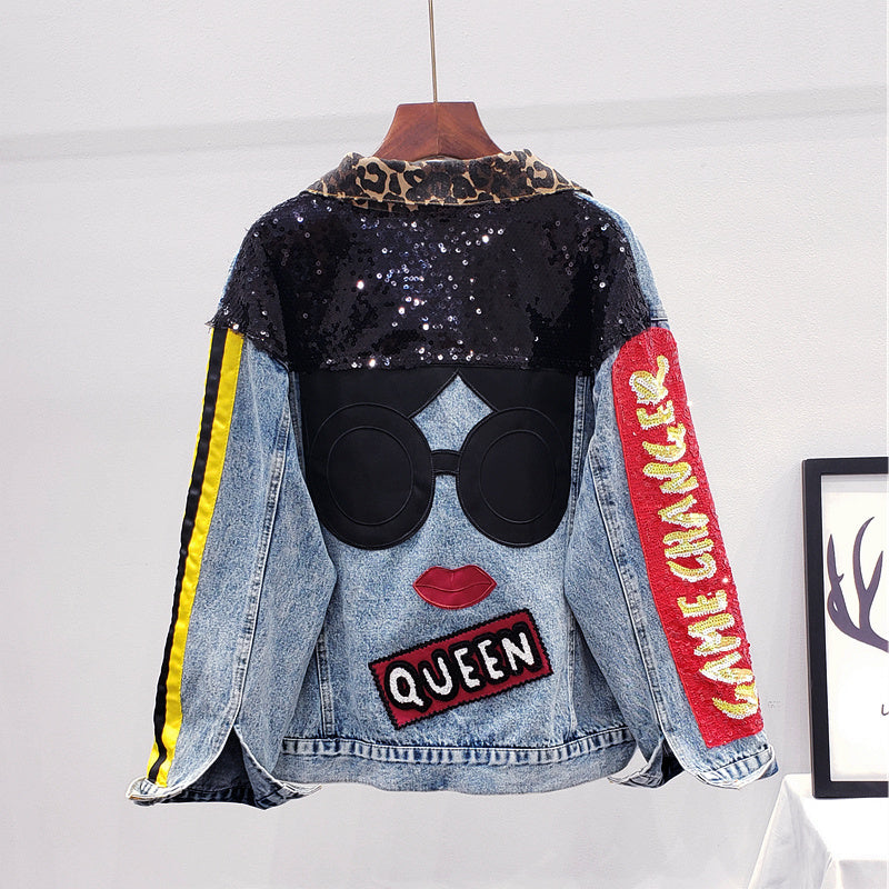 Stitching heavy industry denim jacket women