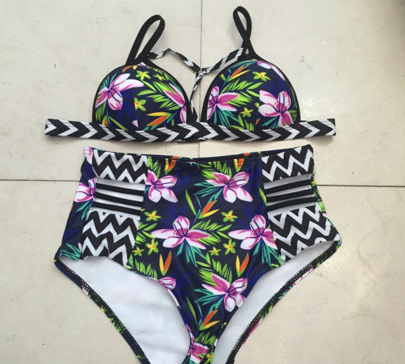 Multicolor Print High Waist Bikini Swimsuit Sexy Women Swimwear