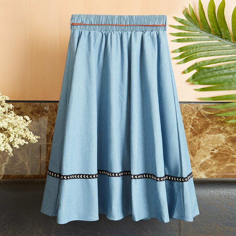 Fashion Women's Blue Denim Stitching Solid Color Skirt