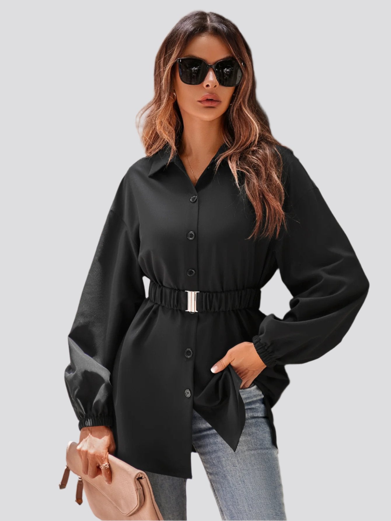 Single Breasted Belt Shirt Coat Women