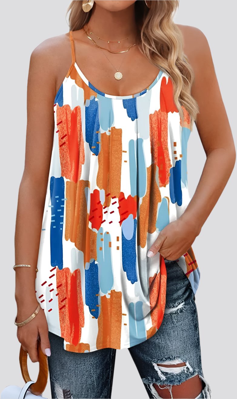 Women's Summer Vest Pleated Spaghetti Strap Tank Top