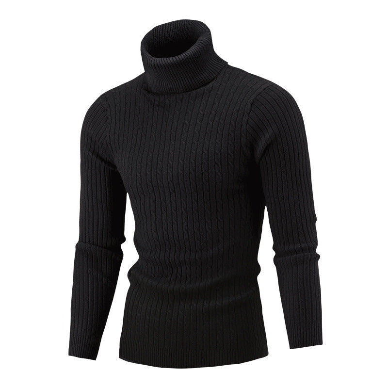 High Collar Twist Long Sleeve Men Casual Turtleneck