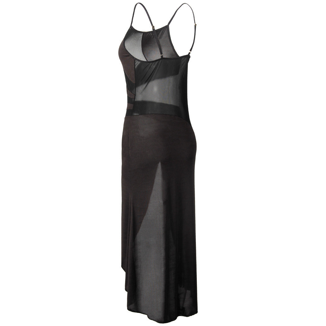 Mesh See-through Slit Suspender Maxi Dress