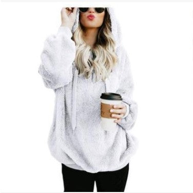 Women's Polerones Fleece Hoodies Long Sleeve Hooded Pullover Sweatshirt Autumn Winter Warm Zipper Pocket Coat Female Sweatshirt