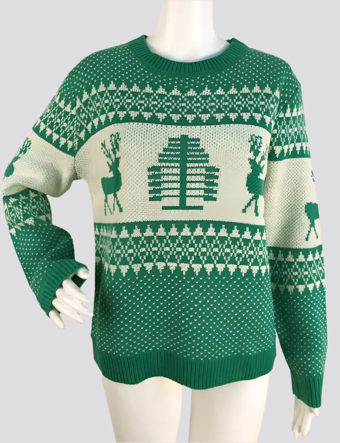 Christmas Sweater Cute Elk Geometric Print Knitted Sweater Woemen Winter Tops Clothes