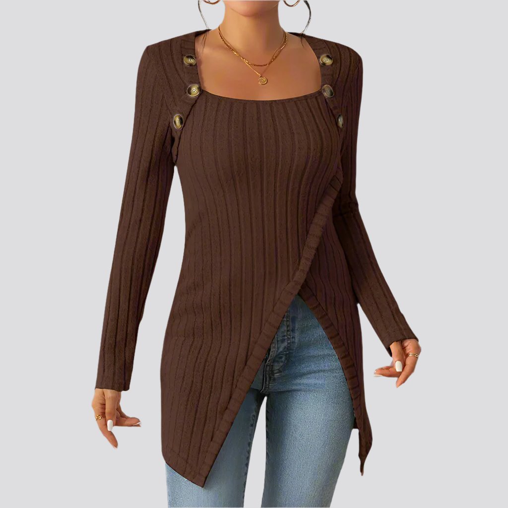 Woman Square-neck Off-shoulder Slit Sweater