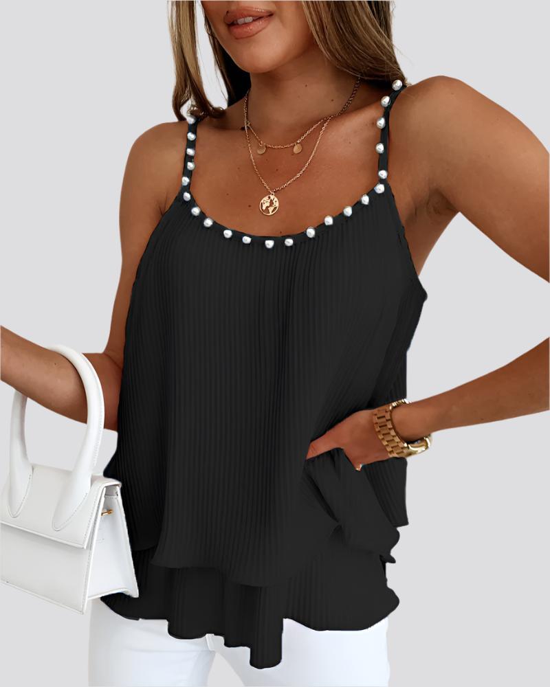 Pearl Camisole Top Women Ruffle Loose Shirt Summer