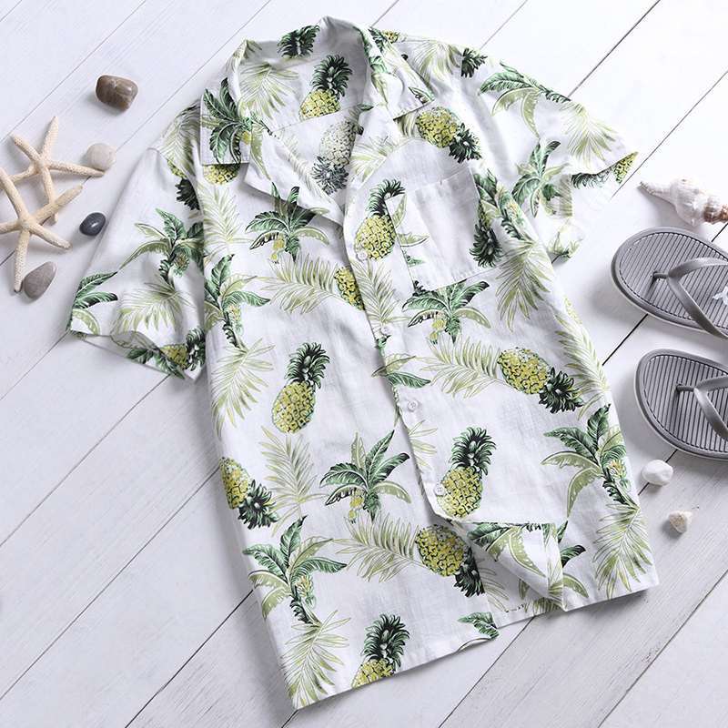 Hawaii Style Full Printing Turn-down Collar Men's Shirt Short Sleeve Summer Casual Shirts Men