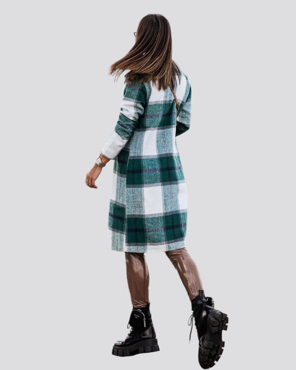 Fashio Women's Mid-length Plaid Print Coat