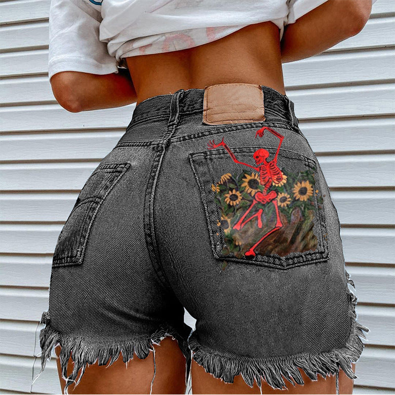 Women Printed Spring Summer Denim Shorts