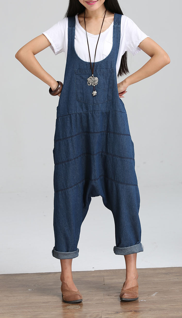 Loose Denim Jumpsuit For Women - Harem Pants For Woman