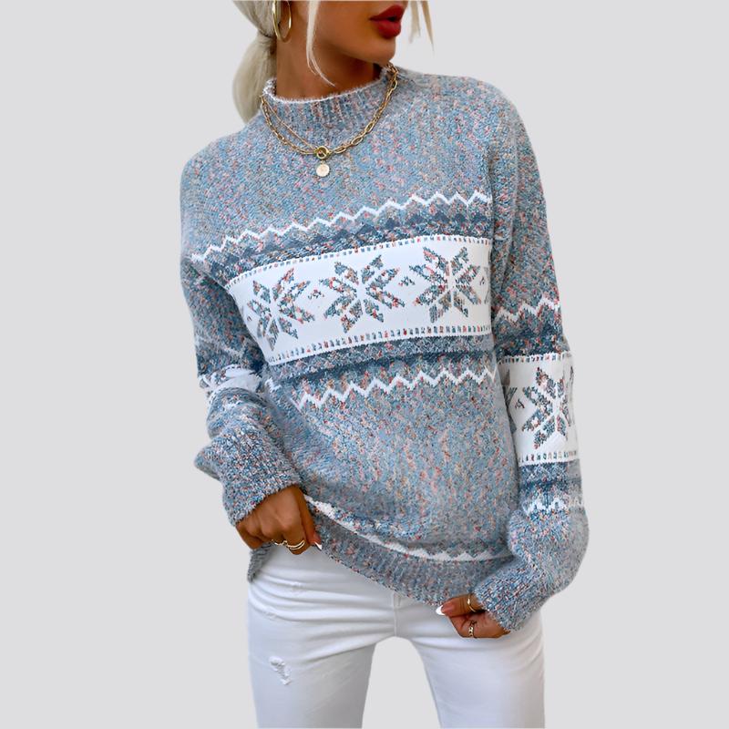 Half Turtleneck Snowflake Sweater Women