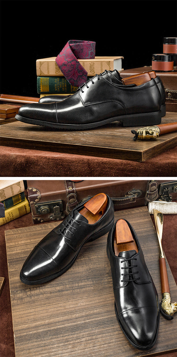 Three-joint Leather Shoes, Round Toe Lace-up Leather, British Business Dress Shoes