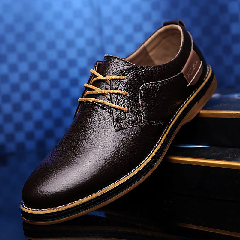 Men's Casual Leather Shoes Top Layer Daily Shoes Trend Men's Shoes British Tie Dress Shoes