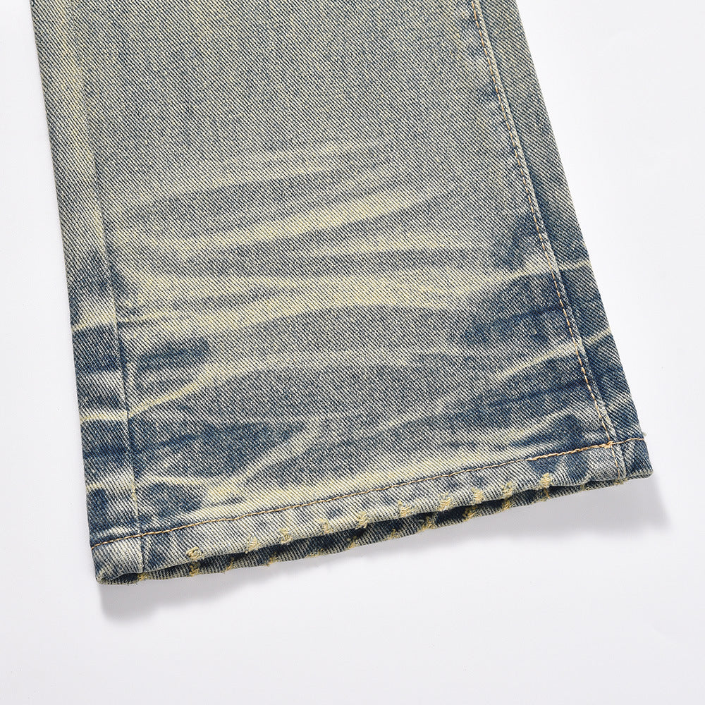 Distressed Scratches Denim Straight-leg Pants Men