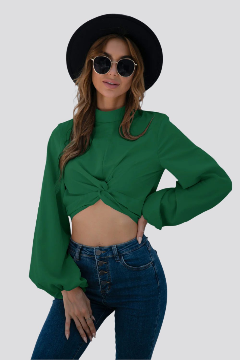 Design Twisted Lantern Sleeve Crop Top