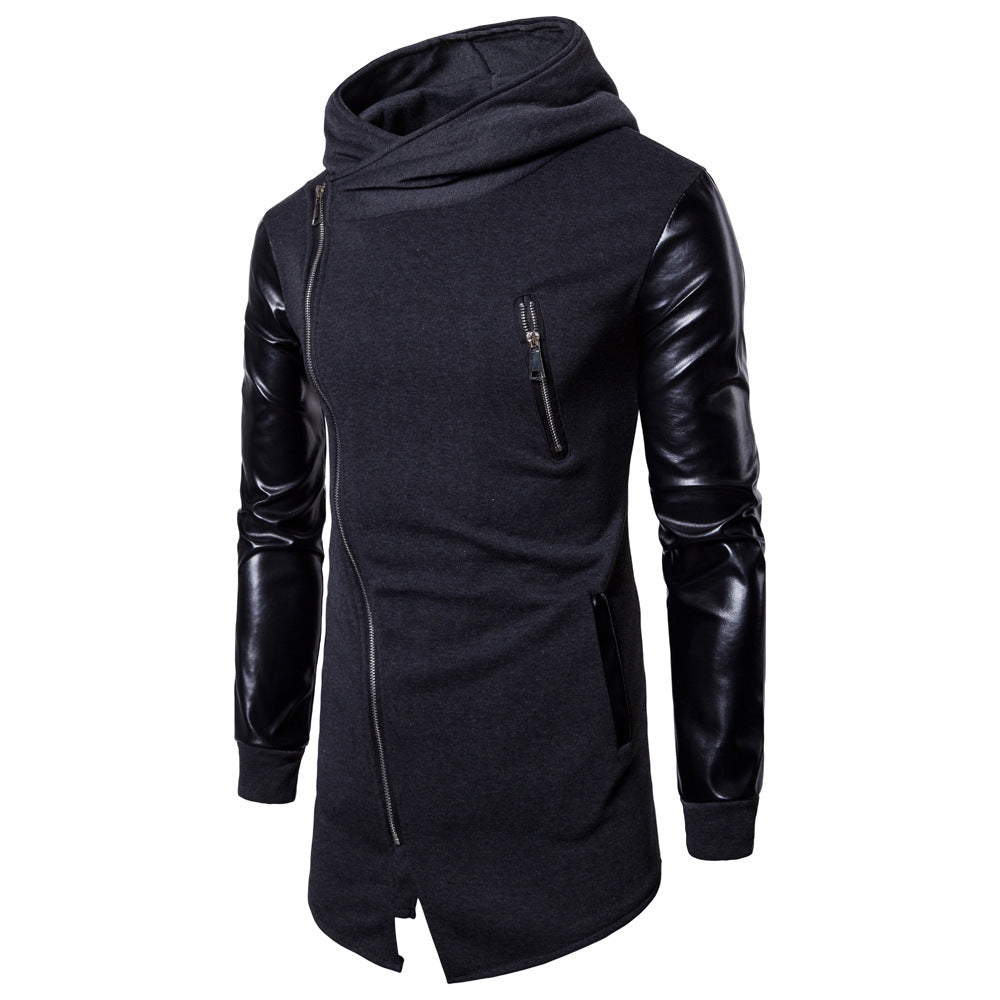 Men's Casual Fashion Leather Patch Zip Sweatshirt