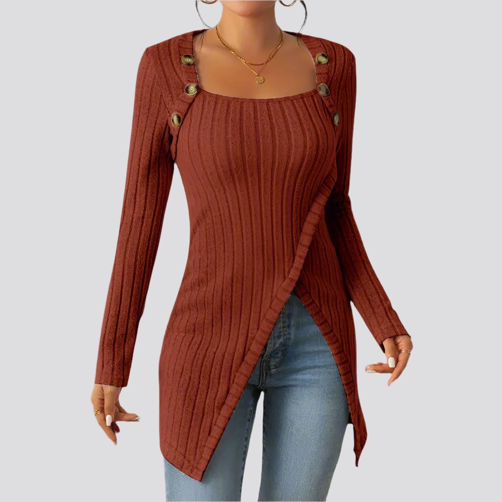 Woman Square-neck Off-shoulder Slit Sweater