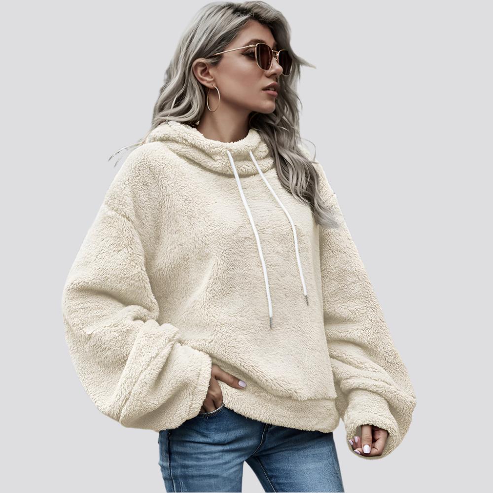 Hooded Solid Color Plush Loose Sweater Women  Sweater