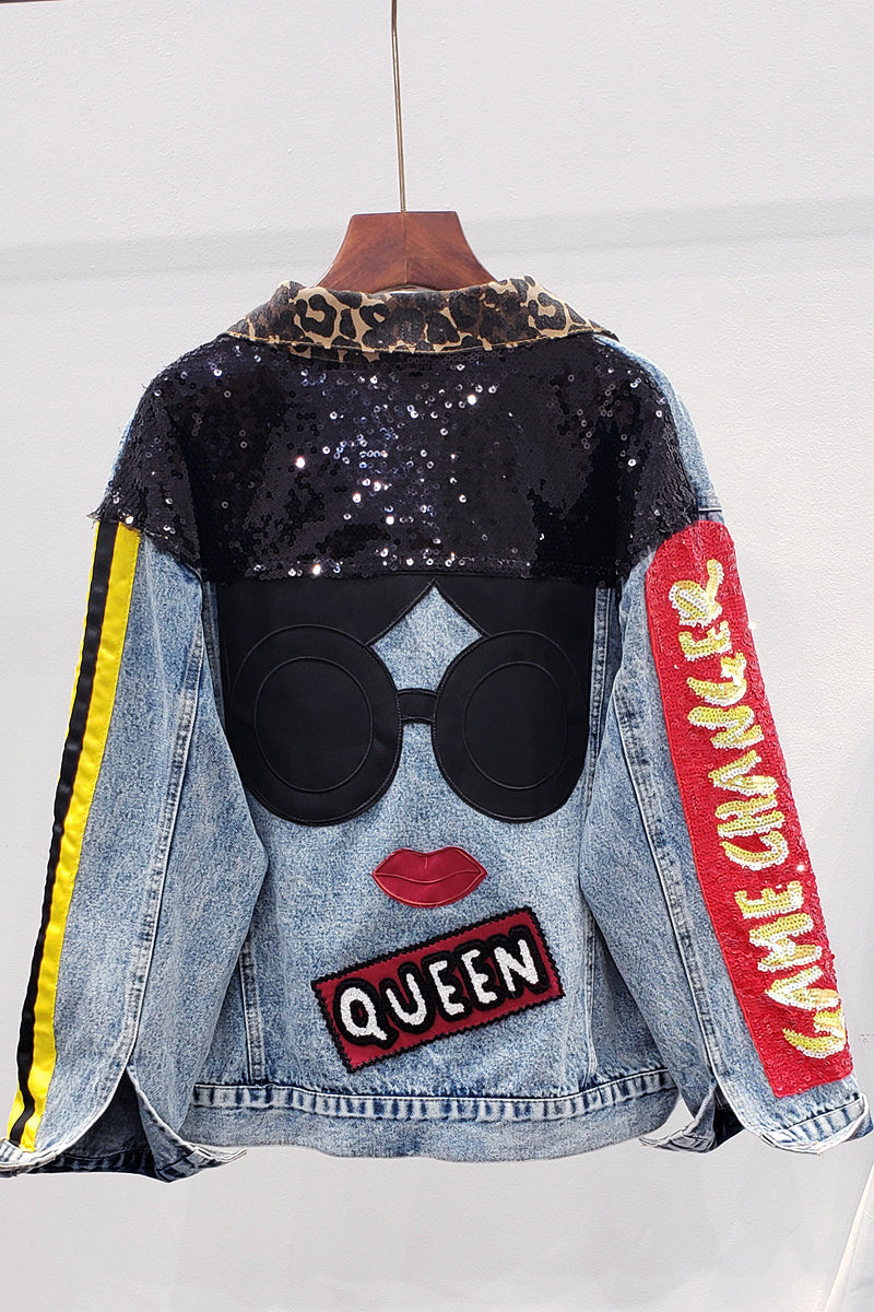 Stitching heavy industry denim jacket women