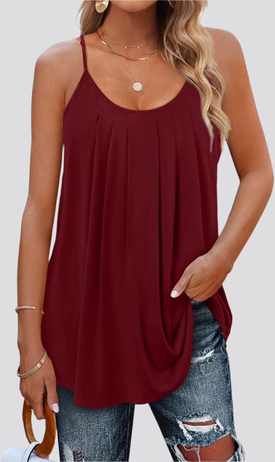 Women's Summer Vest Pleated Spaghetti Strap Tank Top